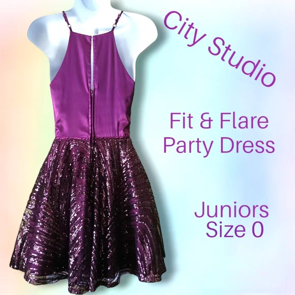 City Studio Fit & Flare Dress Size 0 Juniors Sequined City Studios Winter Dance - Picture 8 of 11